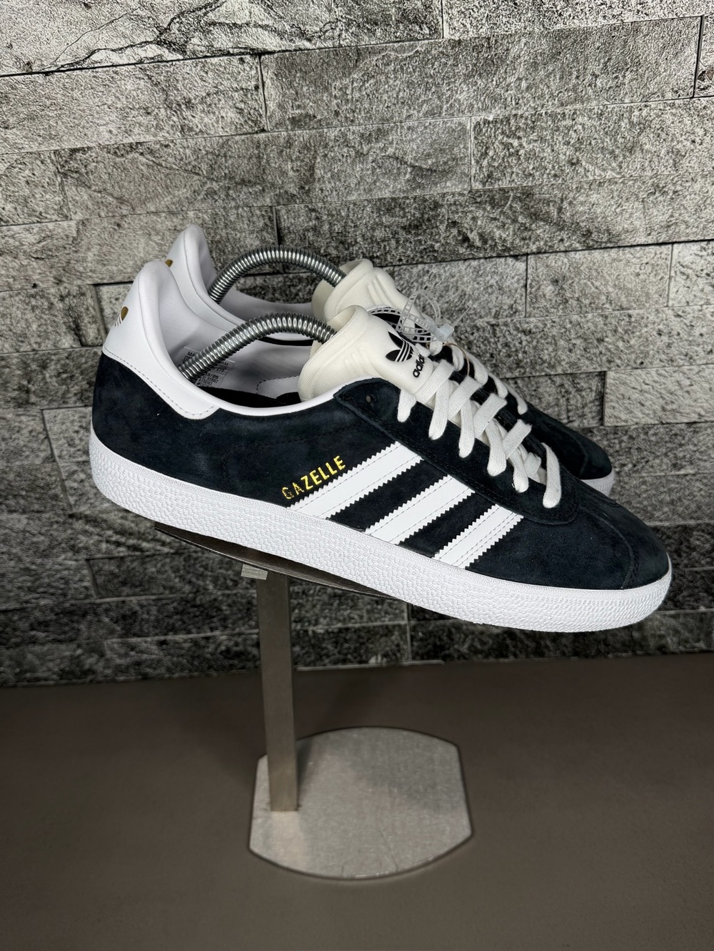 Adidas Gazelle Black White Gold Metallic Suede Sneakers - M10